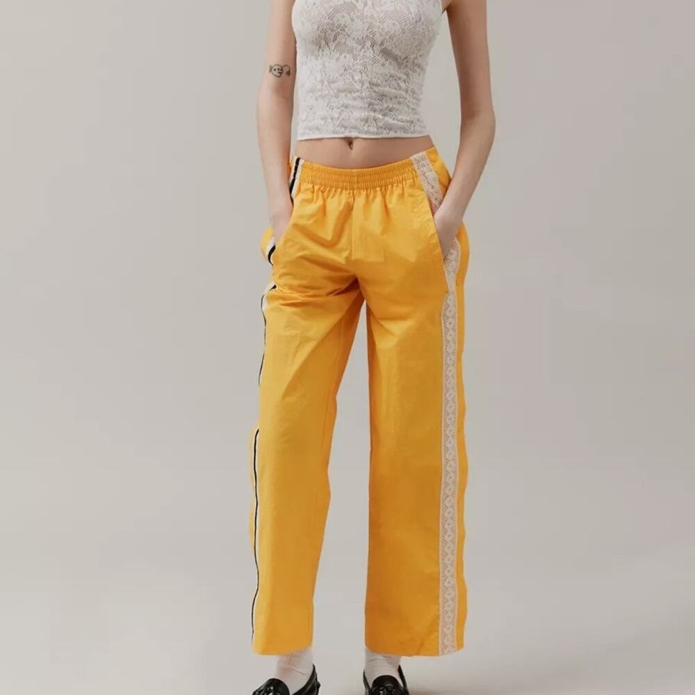 Blokecore Urban Outfitters Boho Yellow Lace Trim TearAway Track Pants Size Small